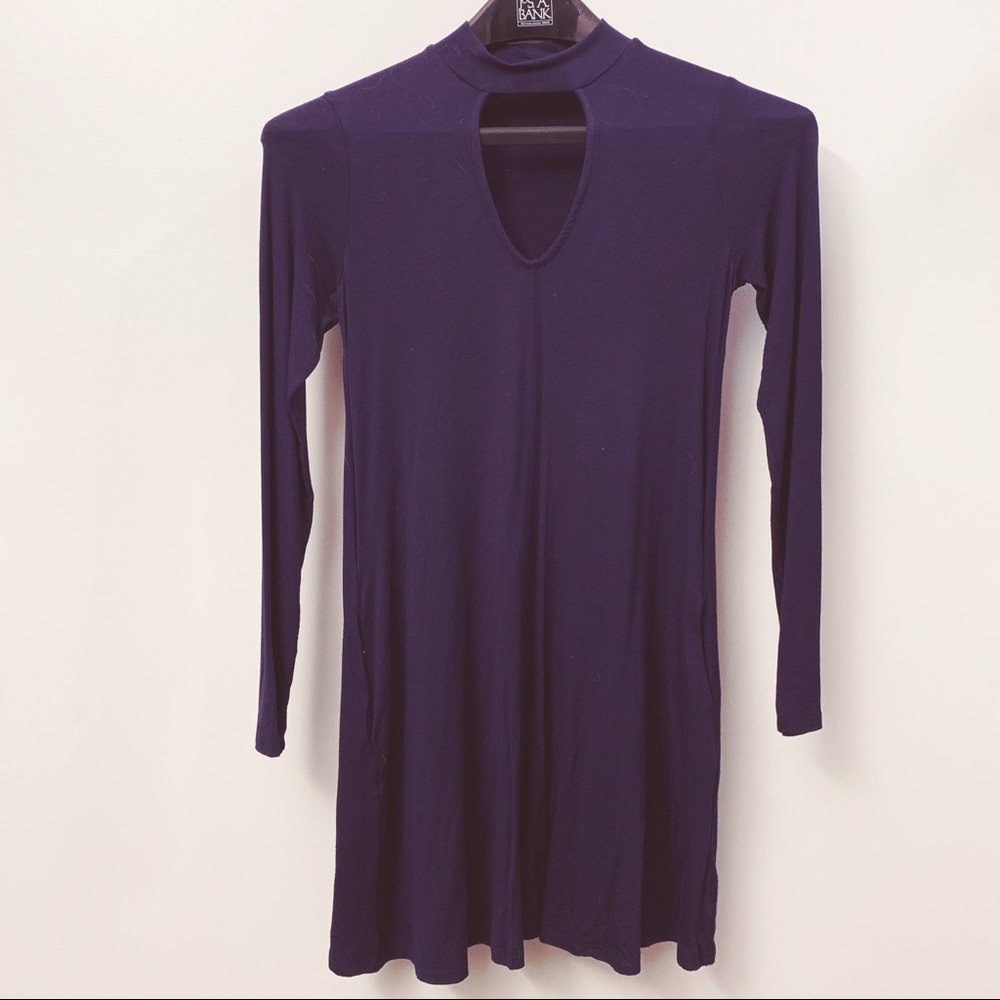Navy Cut Out Mock Neck Dress